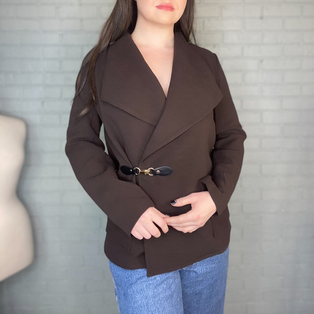 Chico’s Brown Leather Front Clasp Blazer Jacket Size Small/Medium-Chico’s 0